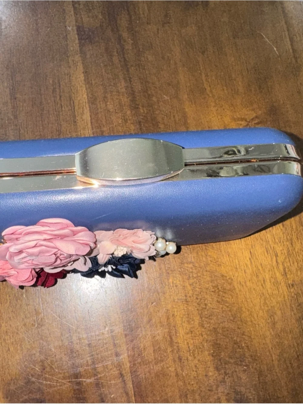 Navy Pink Floral Lulu Townsend Clutch Shoulder Strap Bag Purse Silver Chain